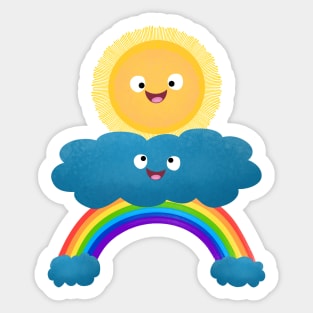 Cute happy sun cloud rainbow cartoon Sticker